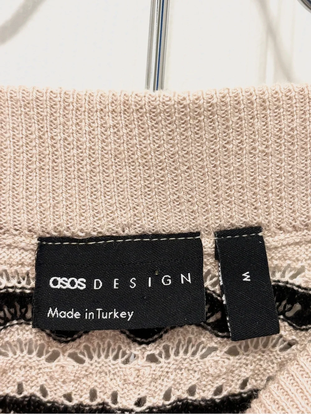 ASOS Design Beige & Black Striped Knit Mini Skirt Size M